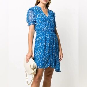 ba&sh Blue Floral Button Up Mini Dress